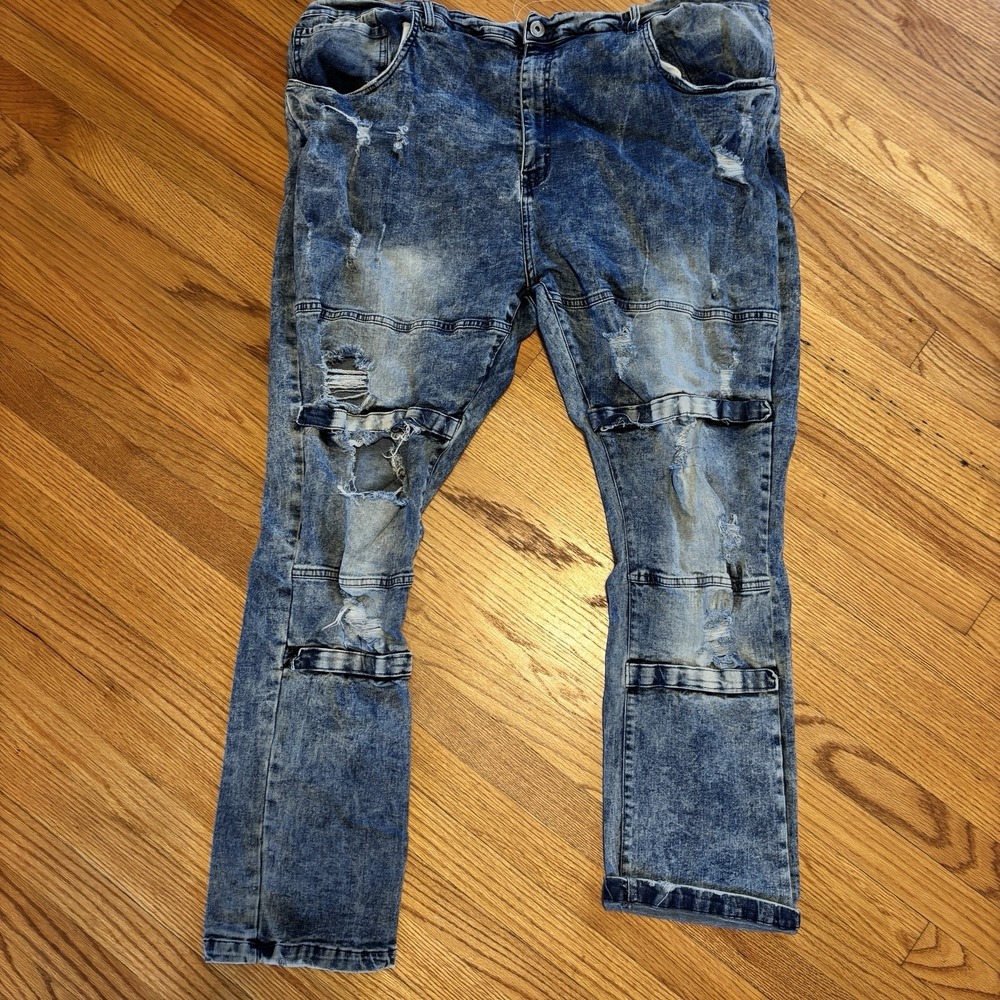 Dash Denim Co Men's 48x34 Jeans Iced Blue Distressed Mens Grunge Y2K Skater